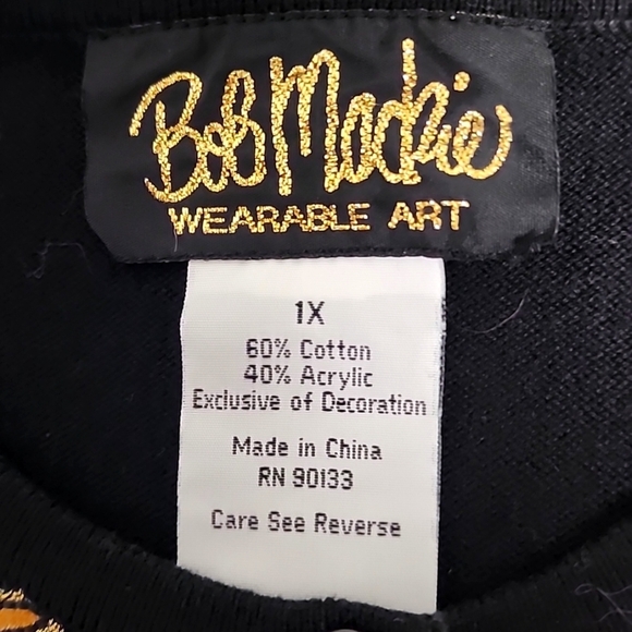 Vintage Bob Mackie Wearable Art Button Down Black Cardigan Sweater Embroidered - Picture 3 of 8